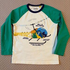 Mini Boden Kids Helicopter Long Sleeve Shirt - Green & Cream